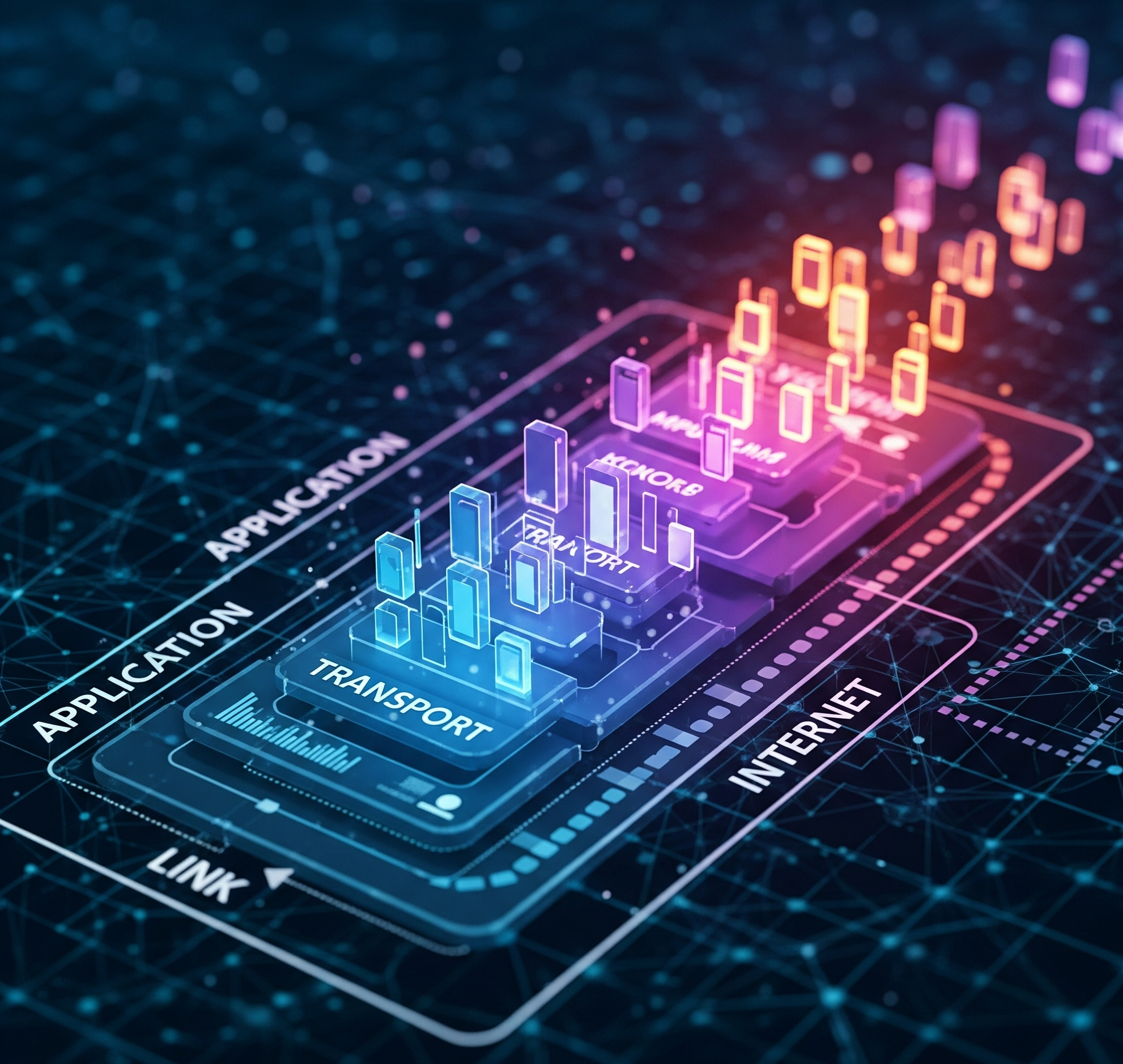رسم توضيحي لطبقات بروتوكول TCP-IP